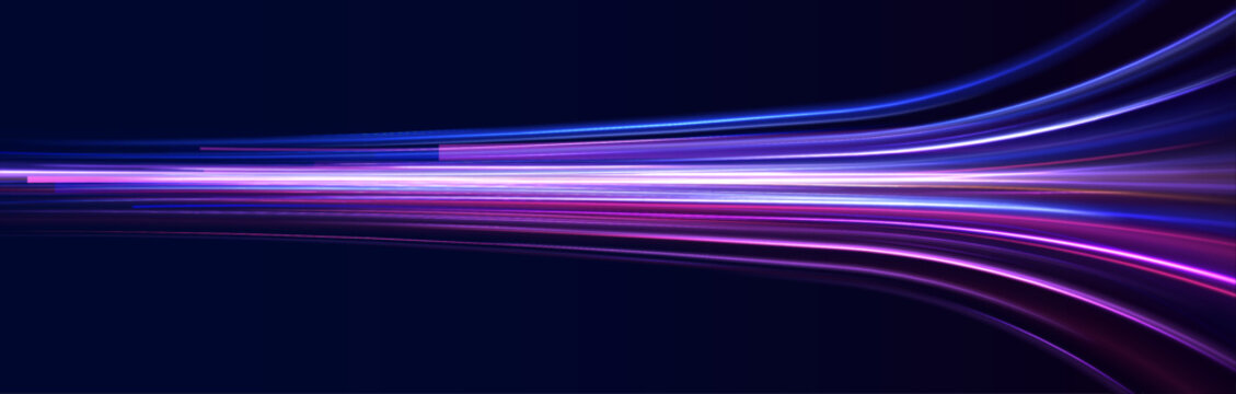 Low-poly construction of fine lines. Vector art of dynamic light motion, light trail, high speed effect, traffic motion. Expressway, the effect of car headlights.	