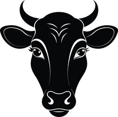 Cow head silhouette vector,  isolated black silhouette of a cow head collection