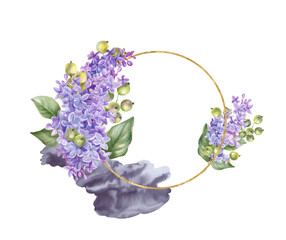 watercolor lilac border, transparent backdrop, lilac frame, png, spring arrangement, purple, green, 
