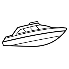speedboat outline coloring book page line art illustration digital drawing