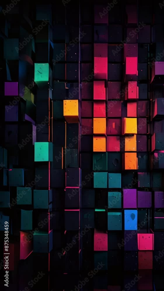 Aufkleber a close up shot of a wall covered in various colorful cubes, arranged in an abstract pattern on a da