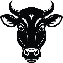 Cow head silhouette vector,  isolated black silhouette of a cow head collection
