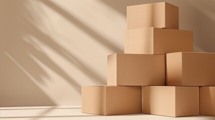 Fototapeta premium Cardboard boxes arranged in a pyramid.