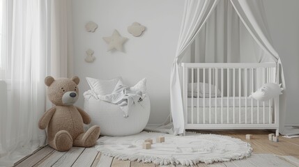 Nursery mockup neutral unisex children room interior