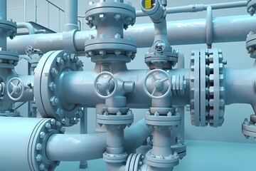 3D rendering of industrial factory and factory machinery in pastel colors.