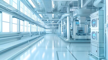 Obraz premium 3D rendering of industrial factory and factory machinery in pastel colors.