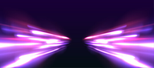 Neon color glowing lines background, high-speed light trails effect. Panoramic high speed technology concept, light abstract background.  © Mirotvoric