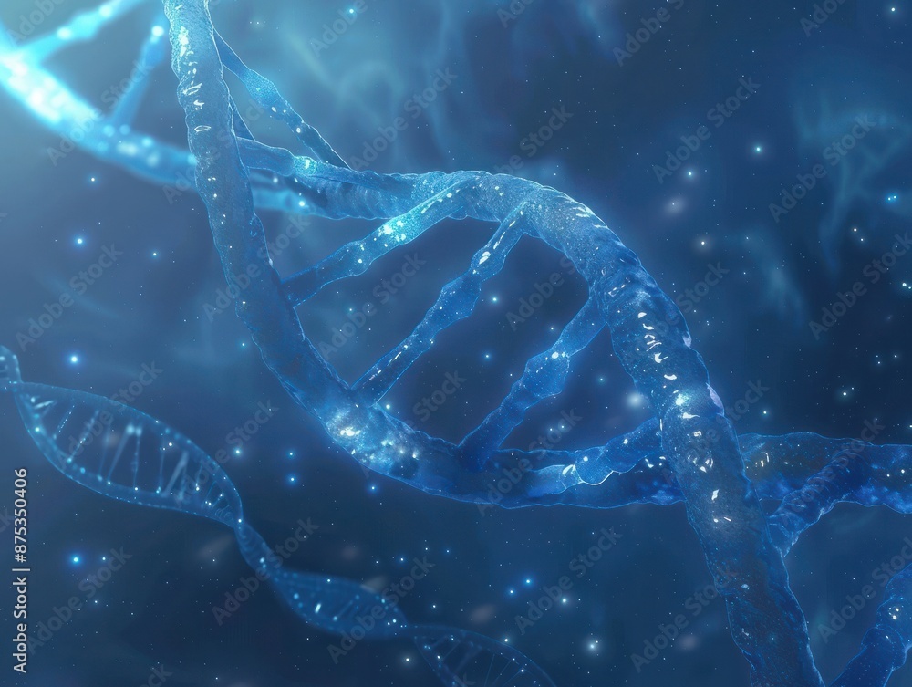 Poster 3d animated dna double helix rotating in blue space