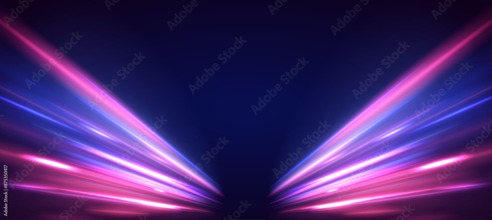 Aufkleber Abstract neon light rays background. A Colorful Motion Background of City Light Trails. Vector speed of light in space on dark background.	