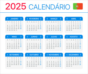 2025 Calendar - vector template graphic illustration - Portuguese version