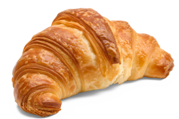 Freshly baked croissant with a crispy transparent, golden exterior and soft, buttery layers inside