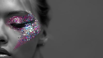 Obraz premium Auge schöne Frau Funkeln Strass Make up Schönheit Nahaufnahme Portrait