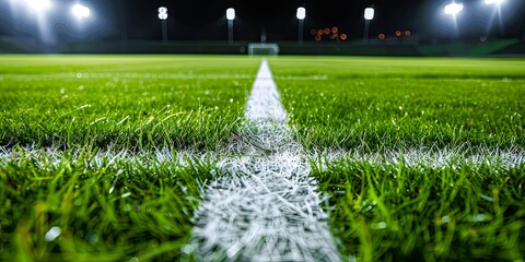 Green Grass and White Lines Close Up.