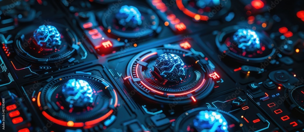 Poster detailed view of a cuttingedge microchip on a circuit board, illuminated to showcase advanced techno