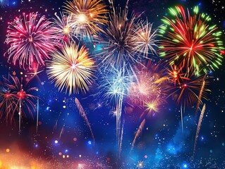 Colorful Fireworks Display Against A Starry Night Sky