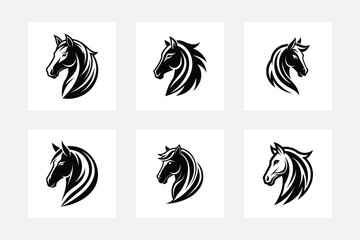black and white horse icons set