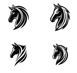 set of black and white horses vector silhouette 