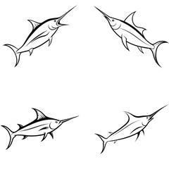 set of flying fish marlin vector silhouette 