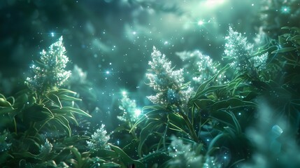 Obraz premium Glowing Futuristic Botanical Sanctuary with Thriving Alien Vegetation and Luminescent Cosmic Greenery