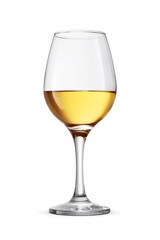 One white wine glass goblet isolated. Transparent PNG image.