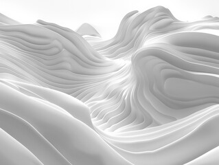 Smooth white waves in a serene and minimalistic abstract landscape
