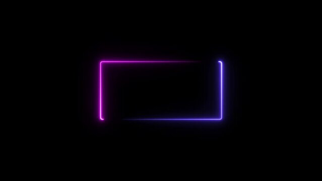 Neon Rectangle Border .Blue and pink neon rectangle frame. Black background 4k animation