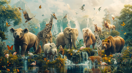 World Wildlife Day: Diverse Animal Collage in Lush Forest