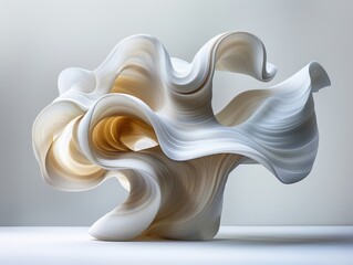 Abstract sculpture with flowing white and beige forms creating a dynamic scene