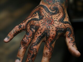 Hand Tattooed With Octopus Design
