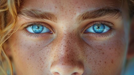 Close-up of facial freckles on the face. Facial health care and cosmetics concept.