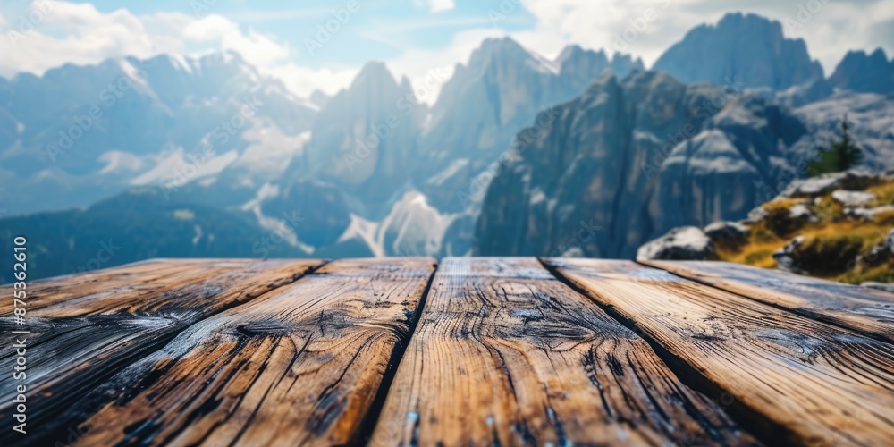 Poster the close up picture of the empty table that has been made from the wood material and placed near th