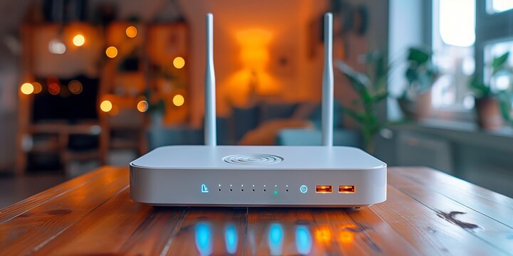 White Wireless Router on Wooden Table