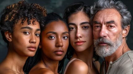 Fototapeta premium Diverse Group Portrait: Multigenerational Beauty with Variety in Age, Skin Tone, and Heritage. Generative ai