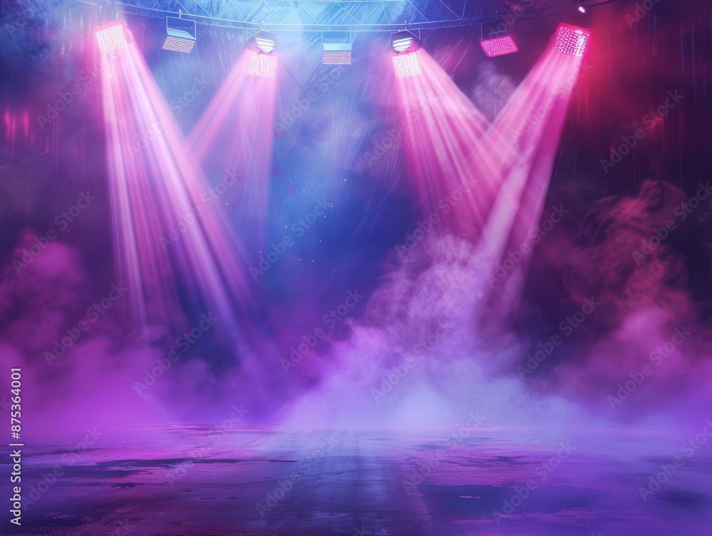Aufkleber stage lights on empty stage illuminated by spotlights. an empty stage club with bright stage lights 