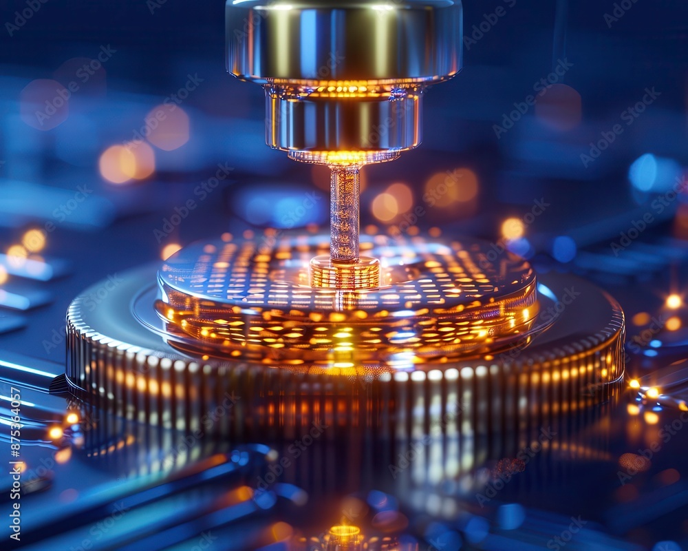 Poster close-up of advanced technology circuitry with glowing elements, showcasing intricate details and mo