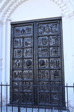 NOVGOROD, RUSSIA - June 26, 2024: The ancient gate in St. Sophia Cathedral.