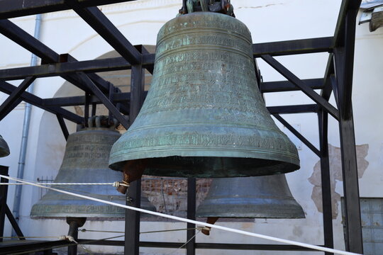 NOVGOROD, RUSSIA - June 26, 2024: View of the bells at the bell tower.