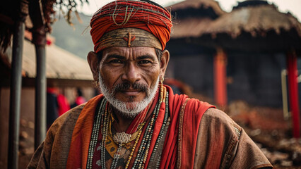 Obraz premium arafed man with a red turban and a necklace on his neck