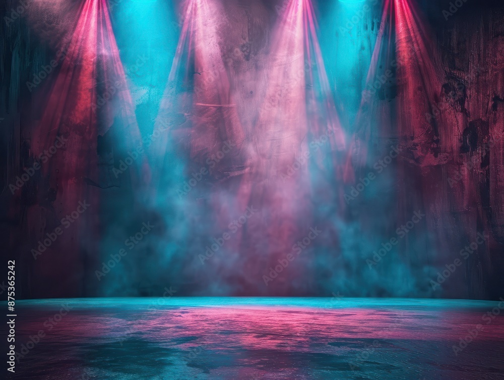 Aufkleber theater stage light background with spotlight illuminated the stage.. empty stage with bright colors