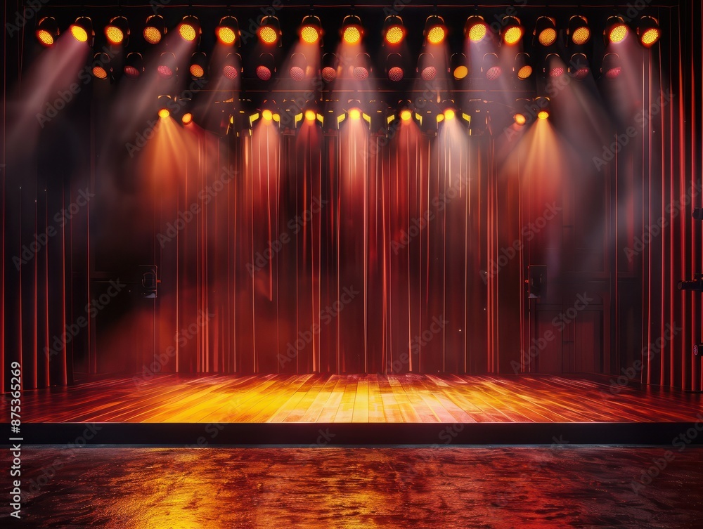 Poster theater stage light background with spotlight illuminated the stage.. empty stage with bright colors