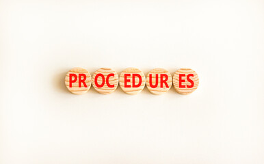 Procedures symbol. Concept word Procedures on beautiful wooden circles. Beautiful white background. Business procedures concept. Copy space.