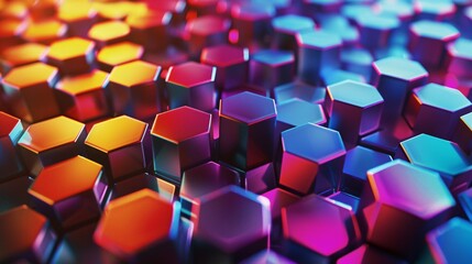 Fototapeta premium 3D render of a dynamic abstract background with vibrant colorful hexagonal patterns
