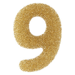 Gold Glitter 3D Number 9