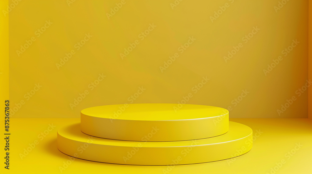 Poster an empty room interior design with a yellow pedestal display on a vivid background, featuring a blan