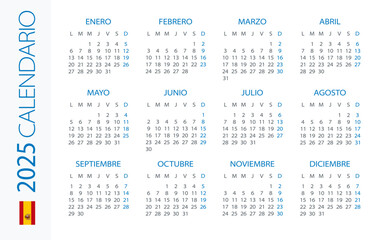 Calendar 2025 Horizontal - illustration. Spanish version