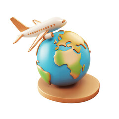 Globe and airplane 3d rendering