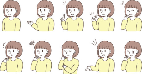 若い女性の表情セット