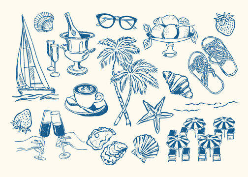 Minimalist Dolce Vita vector illustration collection. Art for greeting cards, wedding invitations, poster design, postcards, branding, logo design, background. Matisse style.	