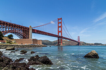 Golden Gate Bridge and Fort Point National Historic Site from Marine Dr