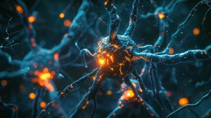 Obraz premium A blue blob with orange and black lines is shown. Generate AI image